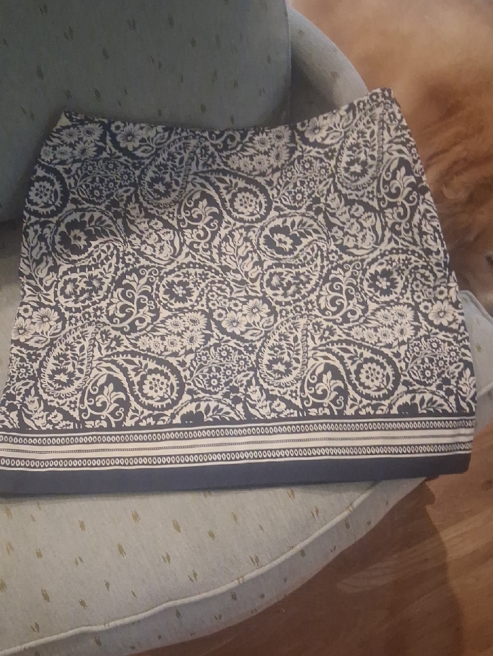 Talbots Navy and White Paisley Border Mini Skirt